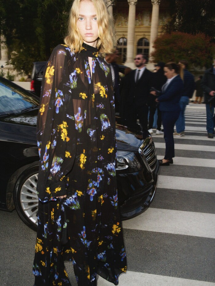 Floral prints on dresses provide the first signs of spring.