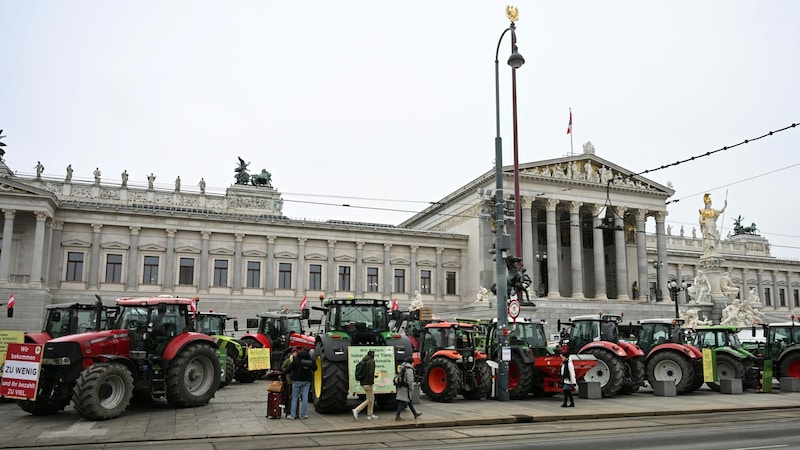 Erstmals ruft der Unabhängige Bauernverbund zu einer Traktor-Proteststernfahrt aus vielen Teilen Österreichs zum Parlament auf. (Bild: APA/HELMUT FOHRINGER)