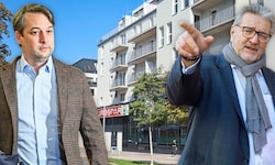 Wiens FPÖ-Chef Dominik Nepp (links) und Sozialstadtrat Peter Hacker (SPÖ). Im Hintergrund die ...
