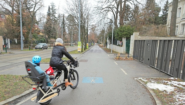 Die Radverbindung in der Pötzleinsdorfer Straße: Hier gibt es einen gemeinsam Fuß- und Radweg. (Bild: Bartel Gerhard/Gerhard Bartel)