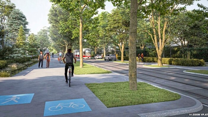 Nicht immer gestaltet sich das Zusammentreffen von Fußgängern und Radfahrern so harmonisch wie ...