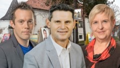 FPÖ-Spitzenkandidat David Teichtmeister und ÖVP-Spitzenkandidat Wolfgang Ettenauer (von links) rechnen damit, viele Stimmen der SPÖ in Lengenfeld mit Spitzenkandidatin Barbara Hauswirth (re.) abzuluchsen. (Bild: Krone KREATIV/Attila Molnar, FPÖ, SPÖ, Johannes Vogl)