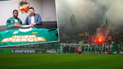 Romeo Amane (li.) signierte bei Rapid im Beisein von Sportdirektor Katzer bis 2029.