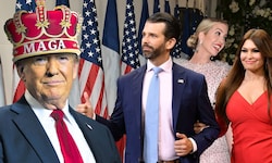 „King Don“ kann auf seinen Junior, dessen Verlobte Kimberly Guilfoyle, Tochter Ivanka (hinten) ...