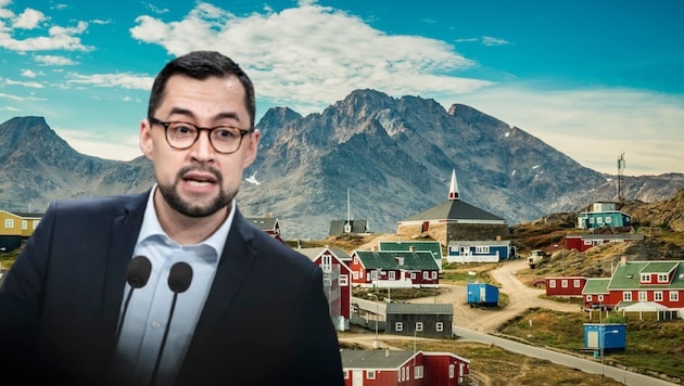 Greenland's head of government Mute Egede (Bild: BETH RUGGIERO-YORK, adobe.stock.com, APA/AFP/Ritzau Scanpix/Mads Claus Rasmussen)