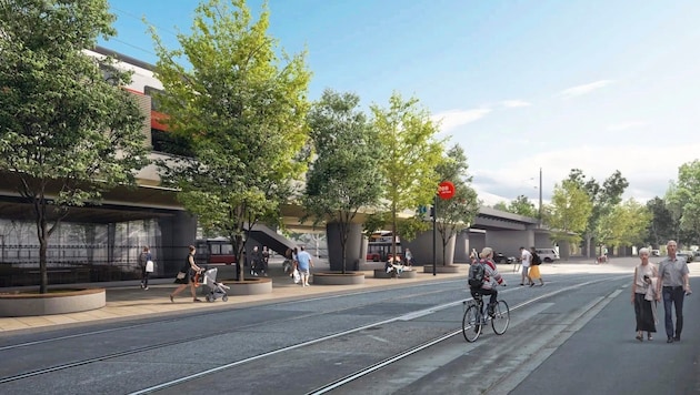 Anrainer der geplanten Hochstrecke mit der neuen Station in der Hietzinger Hauptstraße lehnen ...
