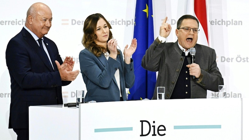 Für die ÖVP verhandeln etwa Plakolm und Wöginger. (Bild: APA/HELMUT FOHRINGER)