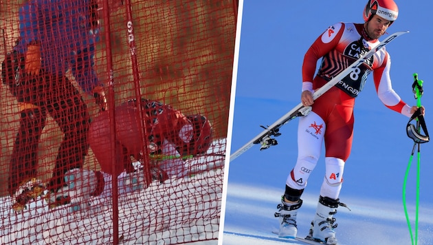 Vincent Kriechmayr stürzte in Wengen – und fuhr tatsächlich mit einem Ski ins Ziel. (Bild: AFP/AP)