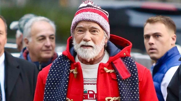 Schwarzenegger is currently in front of the camera as Santa in New York.