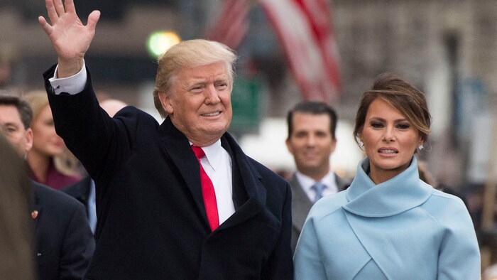 The light blue suit that Melania Trump wore at Trump's inauguration in 2017 was made by Ralph ...