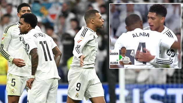 Real Madrid gewinnt gegen Las Palmas – David Alaba feierte sein Comeback nach 399 Tagen. (Bild: APA/AFP/JAVIER SORIANO, Screenshot DAZN)