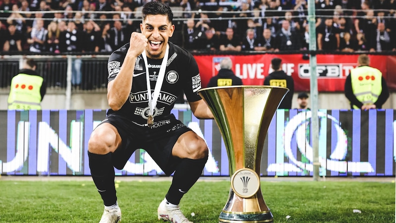 Manprit Sarkaria 2023 nach dem Cup-Erfolg gegen Rapid (Bild: GEPA/GEPA pictures)