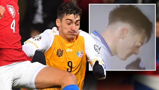 Ion Nicolaescu sorgte im Spiel gegen die Quick Boys für eine seltsame Szene. (Bild: APA/AFP/Michal CIZEK, X/CollinRugg)