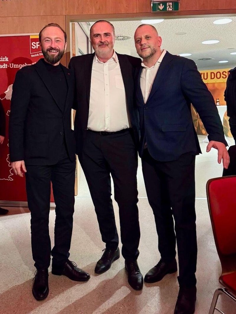 Lercher, Doskozil und Zwander feierten Seite an Seite. (Bild: zVg)