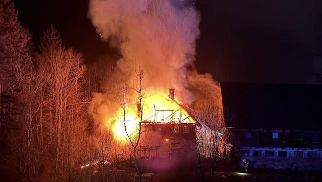 Das Wohnhaus war nicht mehr zu retten. (Bild: Freiwillige Feuerwehr Tragöß)