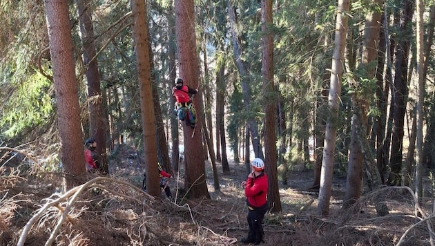 One mountain rescuer climbed up to the accident victim. (Bild: Bergrettung Steiermark)