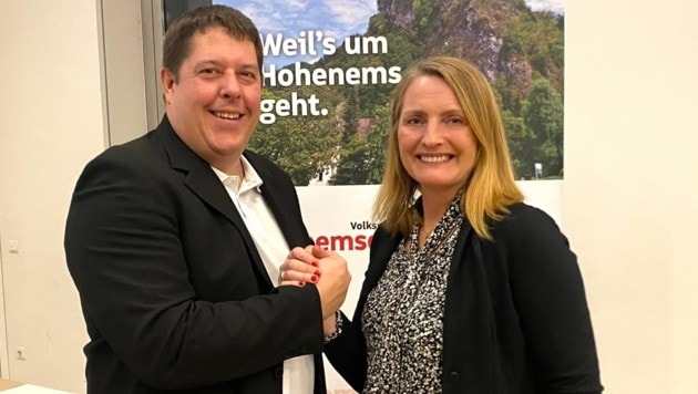 Bürgermeisterkandidat Thomas Fussenegger und Stadträtin Angelika Benzer bilden die Doppelspitze der VP Hohenems. (Bild: ÖVP Hohenems)