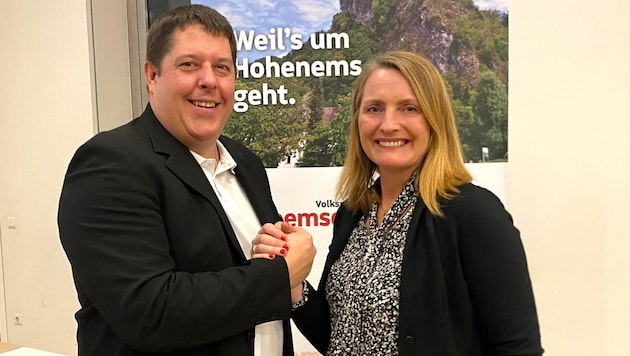 Bürgermeisterkandidat Thomas Fussenegger und Stadträtin Angelika Benzer bilden die Doppelspitze der VP Hohenems. (Bild: ÖVP Hohenems)