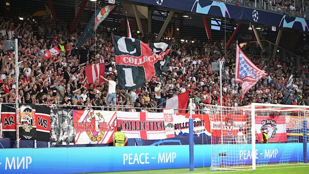 Rund 4500 Fans begleiten Red Bull Salzburg nach Madrid. (Bild: APA/BARBARA GINDL)