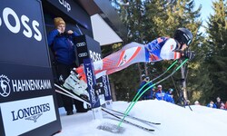 Um exakt 11.22 Uhr stieß sich Kilian Böck aus dem Starthaus der Streif.