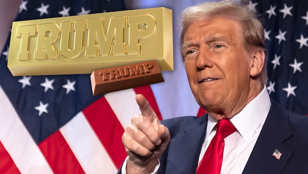 Sweet temptation: Trump shows his chocolate side. (Bild: AP, trumpstore.com, Krone KREATIV)