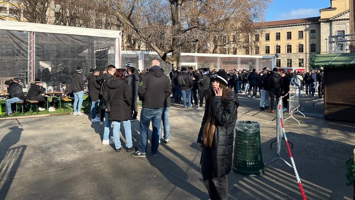 The Sturm fans in the center of Bergamo.