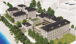 Blick in die Zukunft: An der Schwarzstraße 35 ziehen zwei Schulen aus. Rund 130 Wohnungen und Gewerbe entstehen.  (Bild: Stadt Salzburg/Berger Parkkinen)