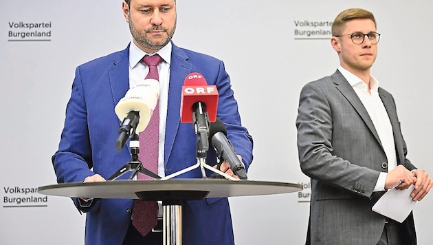 ÖVP-Landesparteichef Sagartz und Landesgeschäftsführer Fazekas: Die Kritik innerhalb der Partei reißt nicht ab. (Bild: APA/HANS KLAUS TECHT / APA / picturedesk.com)