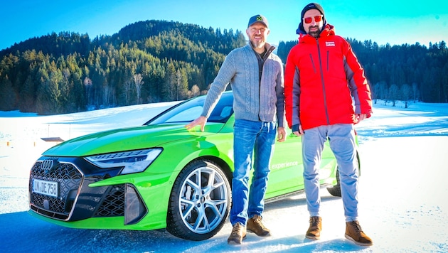 Hermann Maier (left) took the "Krone" for a spin in Kitz in an Audi RS3 with around 400 hp. (Bild: Pail Sepp/Sepp Pail)