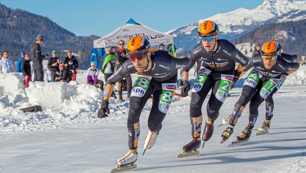 Die Holländer verwandeln den Weißensee bei der Elf-Städte-Tour in ein Eislauf-Paradies.