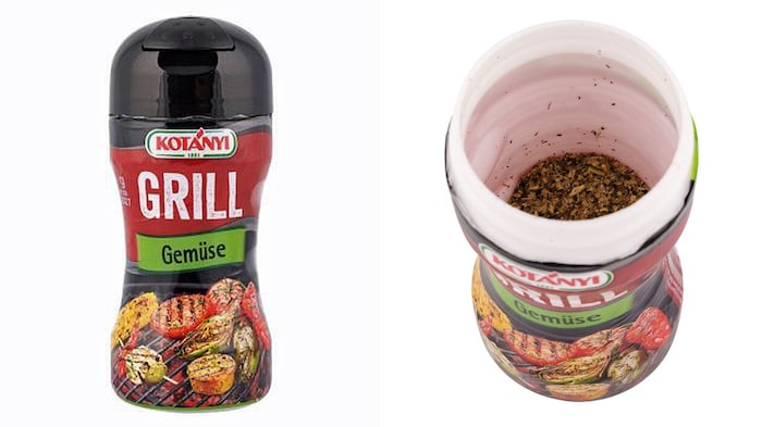 Kotányi Grill Gemüse: Die Gewürzdose enthält viel Luft, was den Befragten sauer aufstößt.
