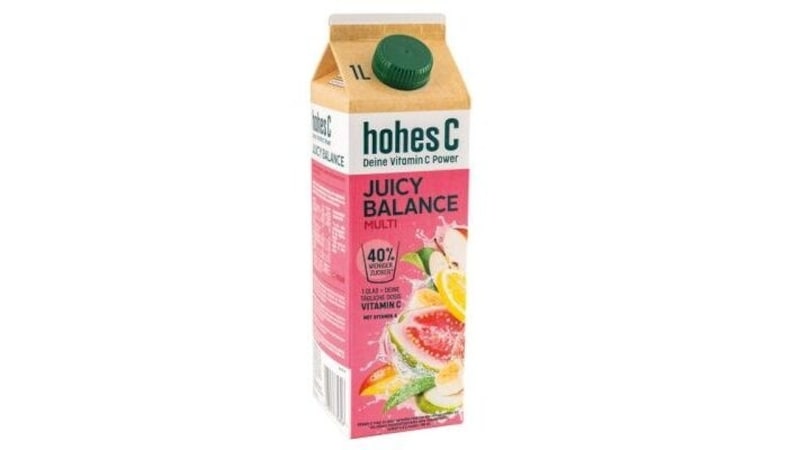 Teures Wasser statt Fruchtsaft: Hohes C Juicy Balance Multi besteht aus rund 44 Prozent Wasser. (Bild: VKI)