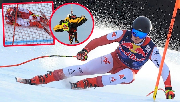 Felix Hacker actually felt great on the Streif yesterday on the steep slope run - but he remained lying in the snow in pain and had to be flown to hospital by helicopter. (Bild: Birbaumer)