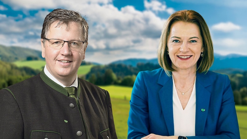 Die beiden Nachfolger:  Simone Schmiedtbauer und Andreas Steinegger. (Bild: Krone KREATIV/APA/Scheriau, Neues Land/Bauernbund)