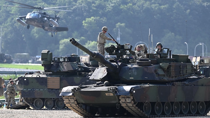 US Abrams battle tanks during an exercise in South Korea