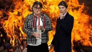 Herr und Frau Biedermann: Marion Hollauf (re.) und Heidi Cas-Brunner (Bild: # Theater Hashtag)