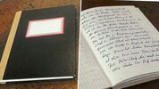Ein einfacher, schwarzer und unbeschrifteter Einband außen, innen schlichte, karierte Blätter: ...
