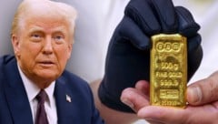 Trumps Ankündigungen in Sachen Handelspolitik treiben den Goldpreis zusätzlich in die Höhe.  (Bild: Krone KREATIV/AFP, YASSER AL-ZAYYAT / AFP / picturedesk.com)