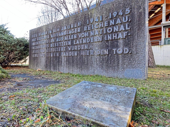 The memorial stone for the Reichenau reception camp was erected in 1972. The construction and ...