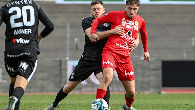 Anteo Fetahu (right) moved from the Rothosen to Bregenz and will face his old club today. (Bild: GEPA pictures)