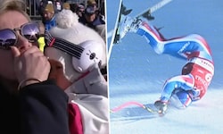 Alexis Pinturault (re.) stürzte in Kitzbühel schwer. Seine Frau (li.) litt im Ziel mit.