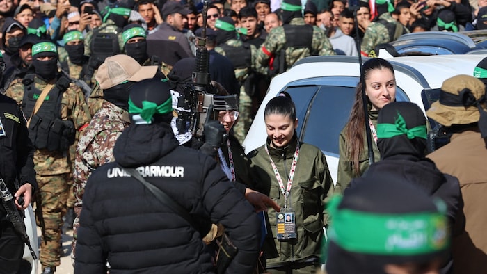 The young women were handed over by Hamas fighters.