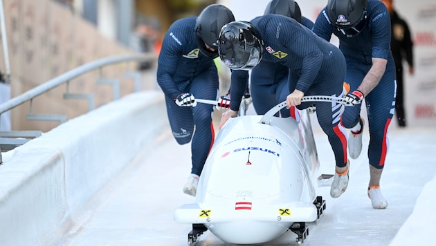 The four-man bobsleigh with pilot Jakob Mandlbauer achieved its best World Cup result. (Bild: GEPA pictures)