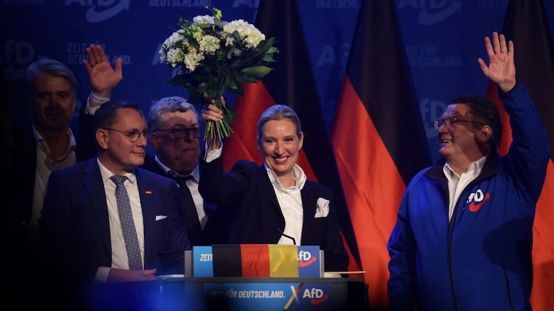 Parteichefin Alice Weidel bei dem Event in Halle/Saale (Bild: APA/AFP)