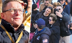 Ralf Rangnick (li.) und Zlatan Ibrahimovic ließen sich das Ski-Spektakel in Kitzbühel nicht ...