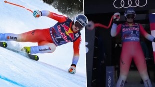 Eine TV-Drohne kam Stefan Rogentin in Kitzbühel sehr nahe. (Bild: GEPA/facebook.com/servustv.sport)