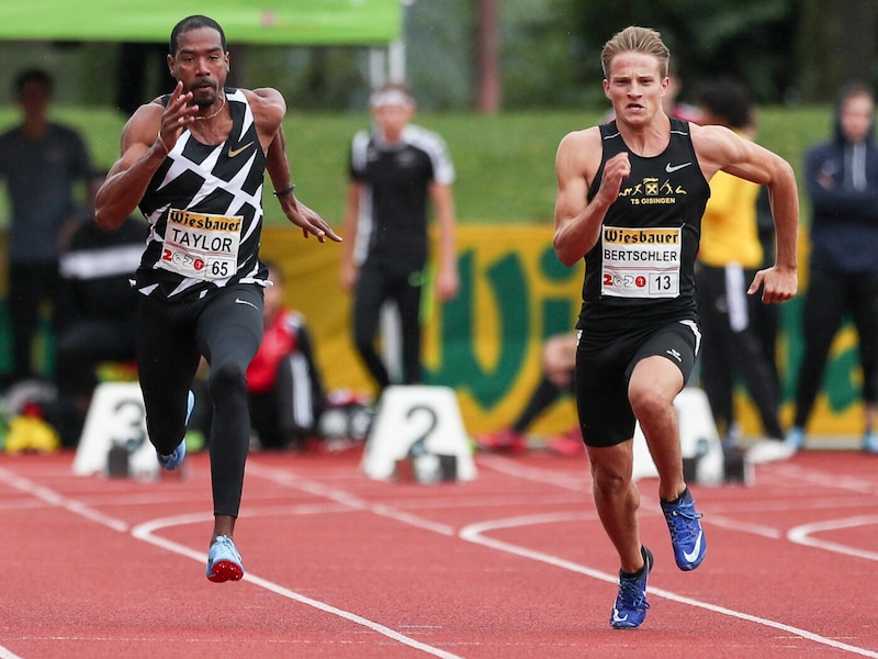 The two-time Olympic champion also competed against Ländle multi-discipline athlete Daniel Bertschler in the 100 meters (Bild: GEPA pictures)