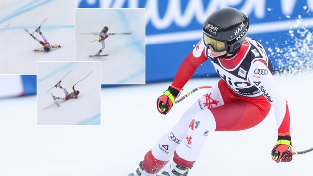 Ariane Rädler stürzte in Garmisch. (Bild: GEPA pictures, ORF Screenshot)