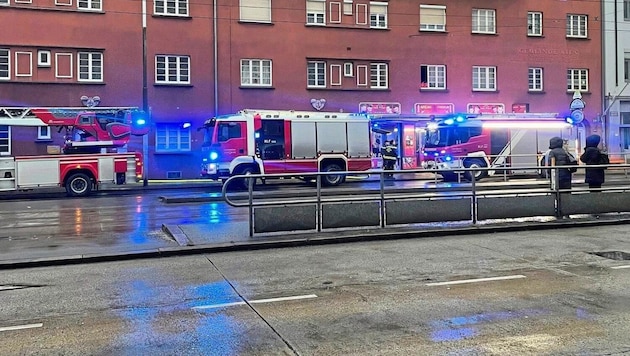 Das Feuer war Samstagfrüh gegen 7.45 Uhr in der Brünner Straße ausgebrochen. (Bild: Christoph Budin)