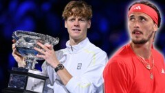 Jannik Sinner (li.) triumphiert bei den Australian Open, Alexander Zverev verlor sein drittes Grand-Slam-Finale. (Bild: AFP/APA/WILLIAM WEST)